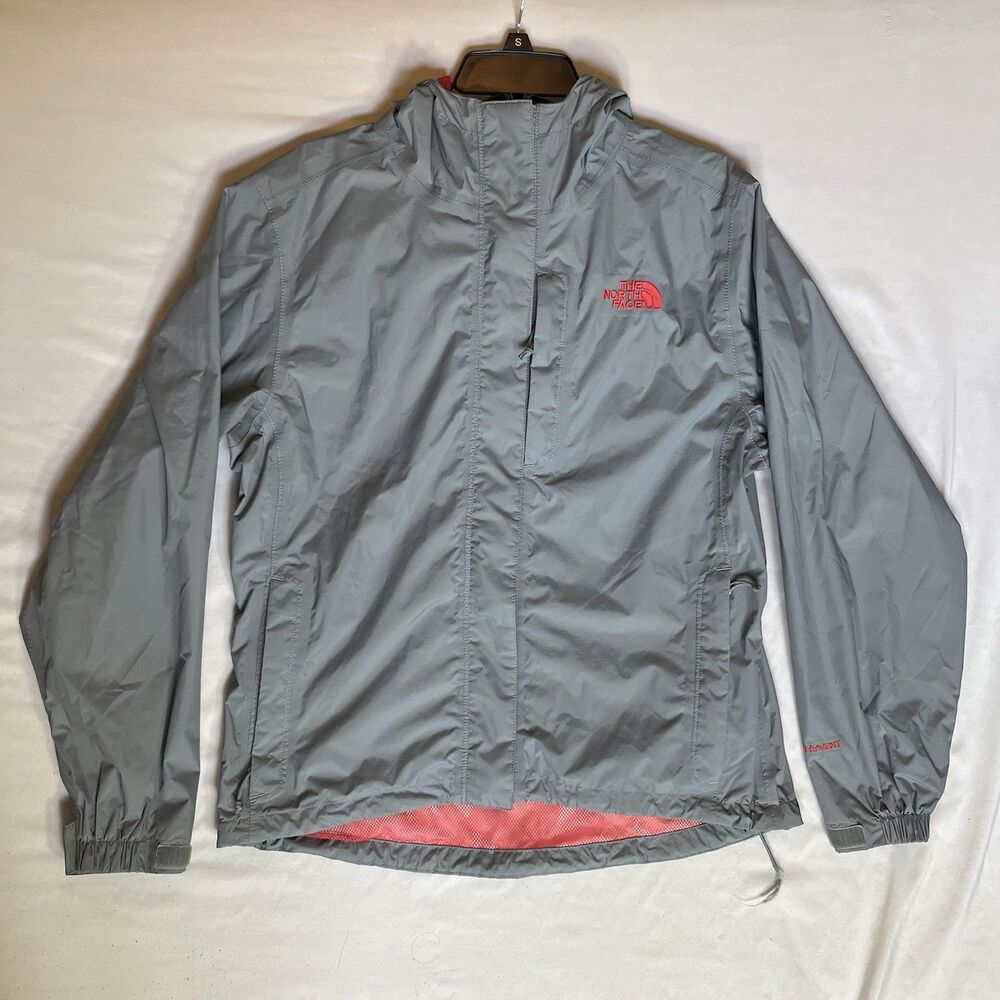 The North Face Women’s M Medium HyVent Rain Jacket Gray Pink Hooded Windbreaker